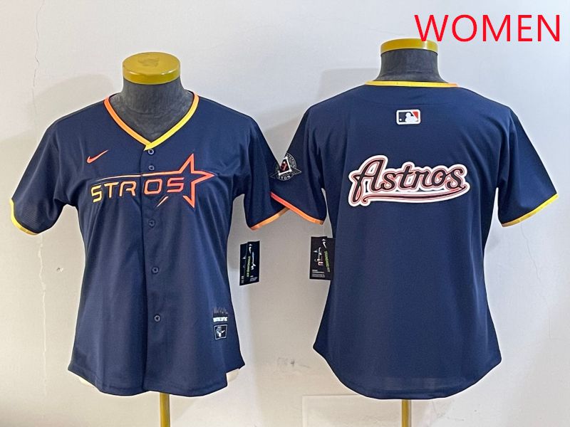 Women Houston Astros Blank Drak Blue Three generations Joint Name 2025 Nike MLB Jersey style 16